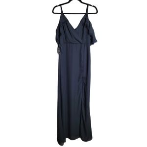 NWT Lulu's Black High Slit Ruffle Lace Maxi Dress Medium